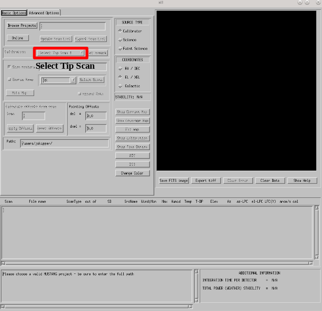 m2gui Select tip scan button location